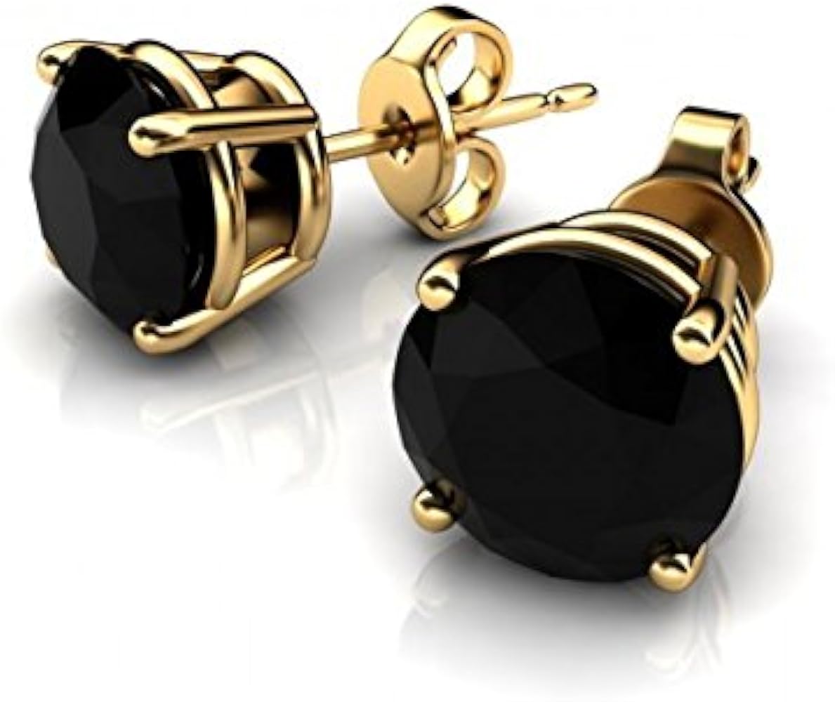 Amazon | パリックスラウンドブラックダイヤモンドスタッドイエロー